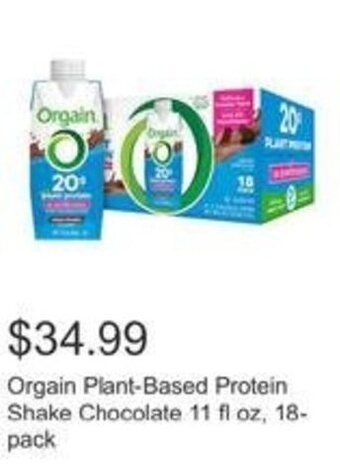 Costco Orgain Plant-Based Protein Shake Chocolate 11 fl oz, 18-pack offer