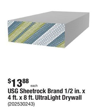The Home Depot Usg sheetrock brand 1/2 in. x 4 ft. x 8 ft. ultralight drywall offer
