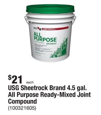 The Home Depot Usg sheetrock brand 4.5 gal. all purpose ready-mixed joint compound offer