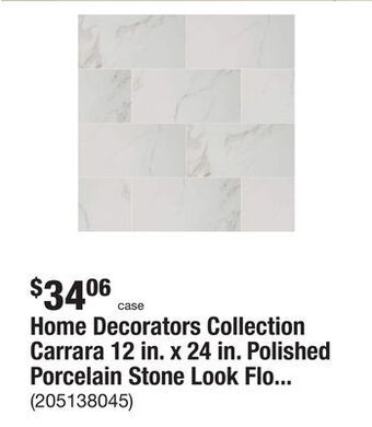 The Home Depot Home decorators collection carrara 12 in. x 24 in. polished porcelain stone look floor and wall tile (16 sq. ft./case) offer