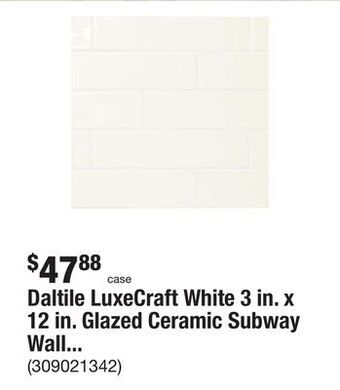 The Home Depot Daltile luxecraft white 3 in. x 12 in. glazed ceramic subway wall tile (12 sq. ft. / case) offer