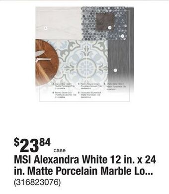 The Home Depot Msi alexandra white 12 in. x 24 in. matte porcelain marble look floor and wall tile (16 sq. ft./case) offer