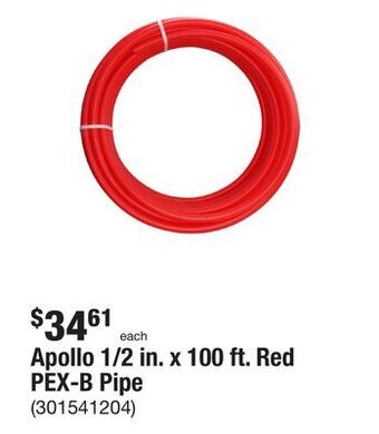 The Home Depot Apollo 1/2 in. x 100 ft. red pex-b pipe offer
