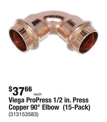 The Home Depot Viega propress 1/2 in. press copper 90° elbow (15-pack) offer