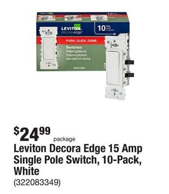The Home Depot Leviton decora edge 15 amp single pole switch, 10-pack, white offer