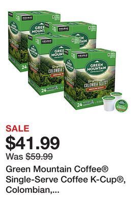 Office Depot Green mountain coffee® single-serve coffee k-cup®, colombian, carton of 96, 4 x 24 per box offer