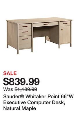 Office Depot Sauder® whitaker point 66w executive computer desk, natural maple offer