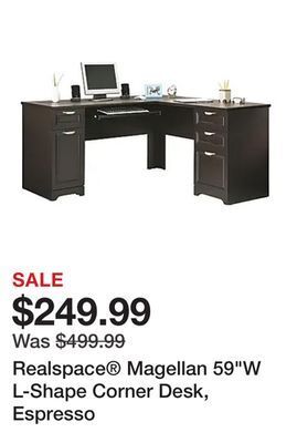 Office Depot Realspace® magellan 59w l-shape corner desk, espresso offer
