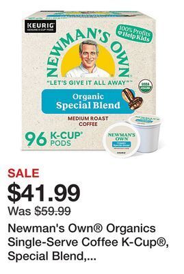 Office Depot Newman's own® organics single-serve coffee k-cup®, special blend, carton of 96, 4 x 24 per box offer