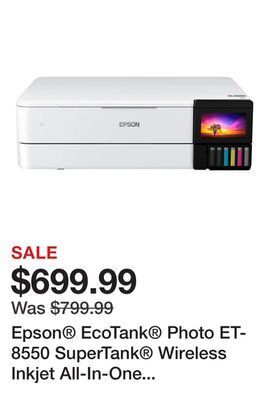 Office Depot Epson® ecotank® photo et-8550 supertank® wireless inkjet all-in-one color printer offer