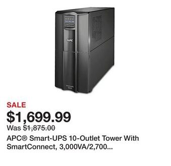 Office Depot Apc® smart-ups 10-outlet tower with smartconnect, 3,000va/2,700 watts, smt3000c offer