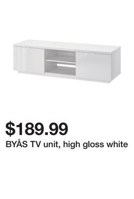 Ikea Byås tv unit, high gloss white offer