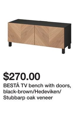Ikea Bestå tv bench with doors, black-brown/hedeviken/stubbarp oak veneer offer
