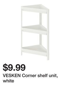 Ikea Vesken corner shelf unit, white offer