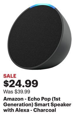 Best Buy Amazon - echo pop (1st generation) smart speaker with alexa - charcoal offer