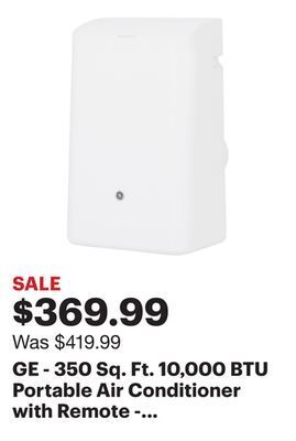 Best Buy Ge - 350 sq. ft. 10,000 btu portable air conditioner with remote - white offer