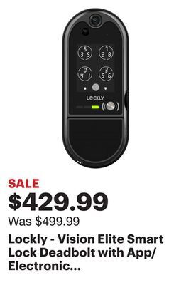 Best Buy Lockly - vision elite smart lock deadbolt with app/electronic guest/touchscreen - matte black offer
