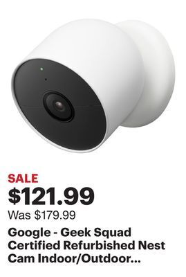 Best Buy Google - geek squad certified refurbished nest cam indoor/outdoor wire free security camera - snow offer