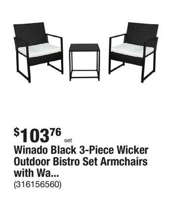 The Home Depot Winado black 3-piece wicker outdoor bistro set armchairs with washed white cushion offer