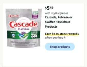 Walgreens Cascade, febreze or swiffer household products offer