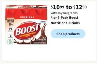 Walgreens 4 or 6-pack boost nutritional drinks offer