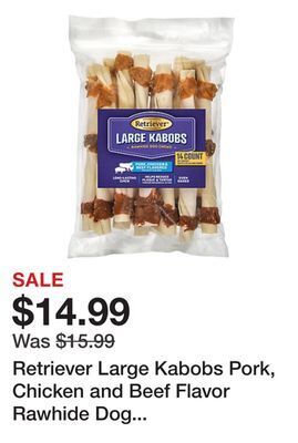 Tractor Supply Company Retriever large kabobs pork, chicken and beef flavor rawhide dog chew treats, 14 ct. offer
