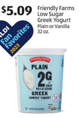 Aldi Friendly farms low sugar greek yogurt offer