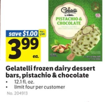 Lidl Gelatelli frozen dairy dessert bars, pistachio & chocolate offer