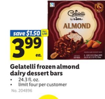 Lidl Gelatelli frozen almond dairy dessert bars offer