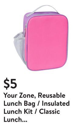 Walmart Your zone, reusable lunch bag / insulated lunch kit / classic lunch box, with top handles and side mesh pocket for boys and g offer