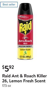 Walmart Raid ant & roach killer 26, lemon fresh scent offer