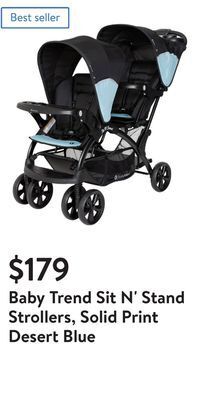 Walmart Baby trend sit n' stand strollers, solid print desert blue offer