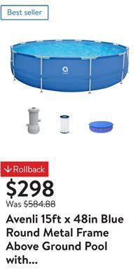 Walmart Avenli 15ft x 48in blue round metal frame above ground pool with accessories offer