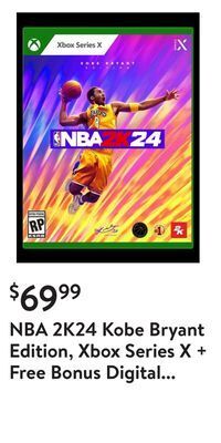 Walmart Nba 2k24 kobe bryant edition, xbox series x + free bonus digital content offer