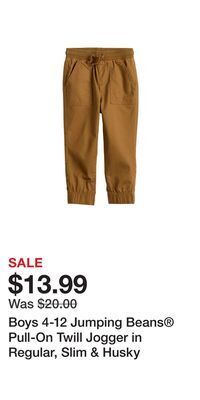Kohl's Boys 4-12 jumping beans® pull-on twill jogger in regular, slim & husky offer