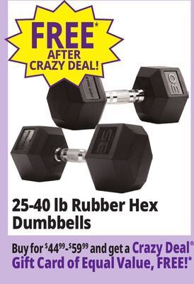 Ocean State Job Lot 25-40 lb rubber hex dumbbells offer