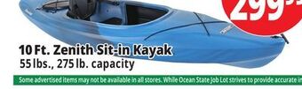 Ocean State Job Lot Lifetime zenith 10' sit-in kayak offer