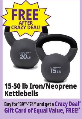 Ocean State Job Lot 15-50 lb iron/neoprene kettlebells offer