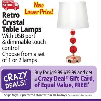Ocean State Job Lot Retro crystal table lamps offer