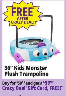 Ocean State Job Lot Pure fun 36 monster plush jumper trampoline with handrail offer