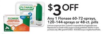 Publix Any 1 Flonase 60-72-sprays, 120-144-sprays or 48-ct. pills offer