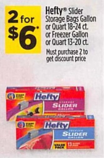 Dollar General Hefty Slider Storage Bags Gallon or Quart 18-24 ct. offer
