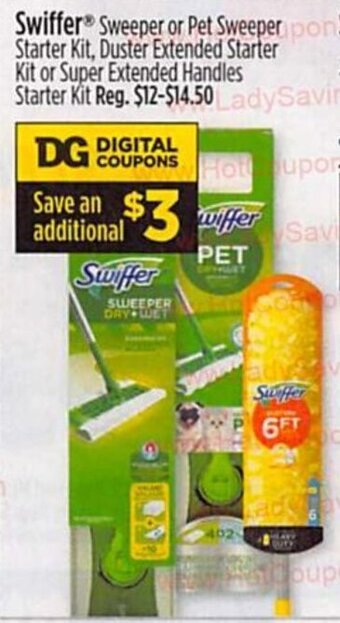 Dollar General Swiffer Sweeper or Pet Sweeper pon Swiffer PowerMop Starter Kit offer
