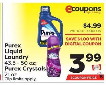 Weis Markets Purex liquid laundry 43.5-50 oz purex crystals 21 oz offer
