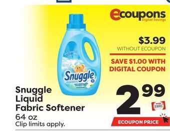 Weis Markets Snuggle liquid fabric softener offer