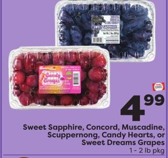 Weis Markets Sweet sapphire, concord, muscadine, scuppernong, candy hearts, or sweet dreams grapes offer