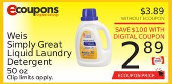 Weis Markets Weis simply great liquid laundry detergent offer