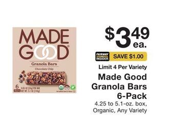 Fairway Store Market Made good granola bars 6-pack offer