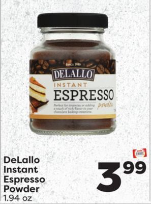 Weis Markets Delallo instant espresso powder offer