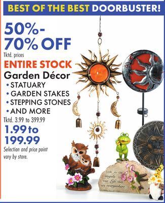 Boscov's Entire stock garden décor offer